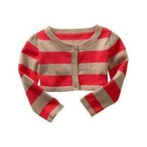 NEW Baby Gap Kids Girls Sweater 12-18 stripe crop cardigan top shirt orange tan